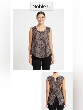 Noble U Peek a Boo Back Sleeveless Lace Print Blouse Medium